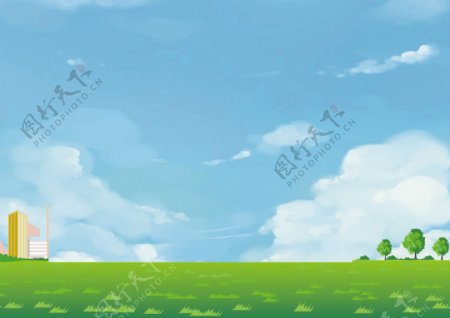 蓝天下的草地背景设计