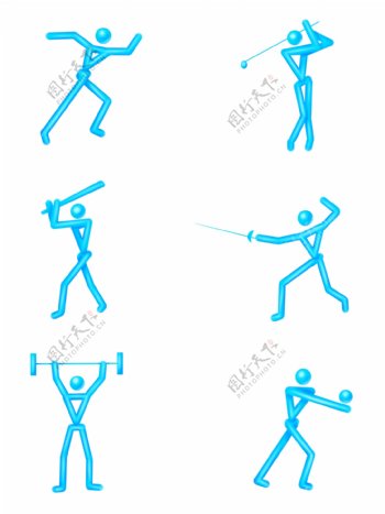 商用立体体育运动蓝色小人图标设计元素
