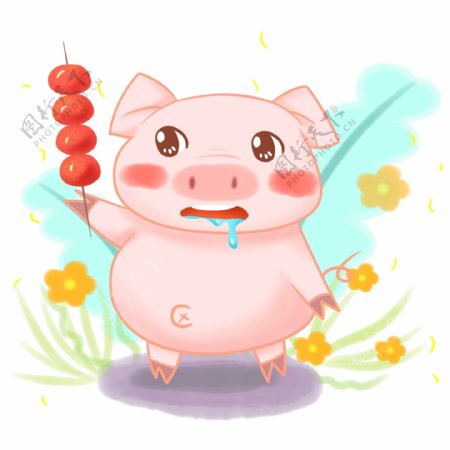 商用卡通可爱糖葫芦喜庆猪年手绘手账猪元素