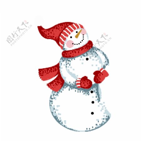 红色微笑圣诞雪人像素化设计可商用元素