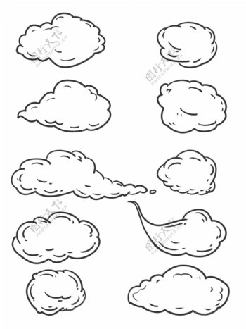简约线条手绘云朵白云边框素材可商用元素