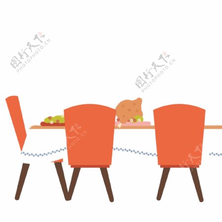 扁平化一桌食物插画元素