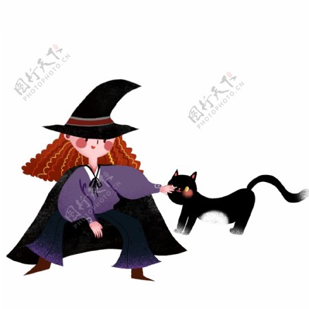 彩绘女巫和黑猫设计