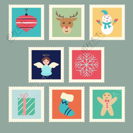 卡通图案的圣诞邮票标签