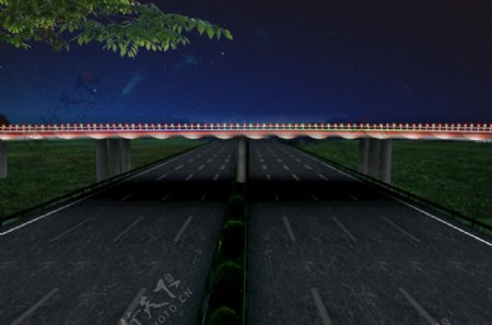 跨路桥夜景效果图