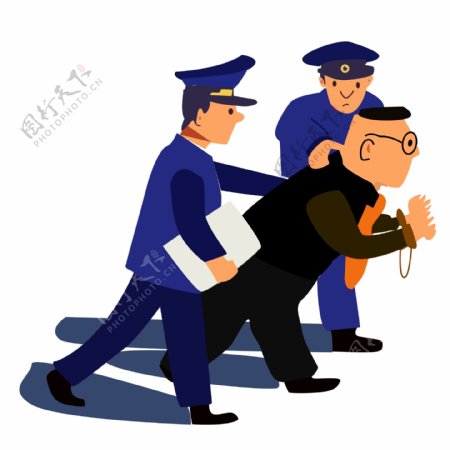 卡通警察抓犯人插画设计