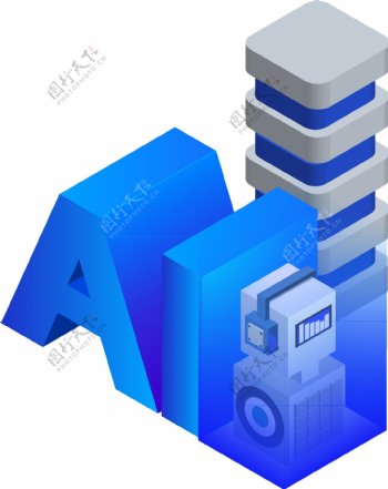 2.5D蓝色立体字母机器人智能原创元素