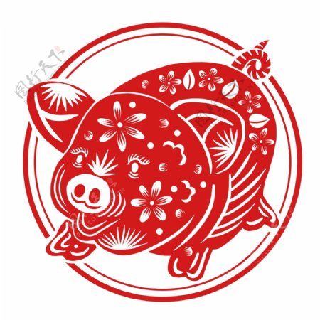 原创手绘喜庆中国风2019猪年窗花剪纸猪