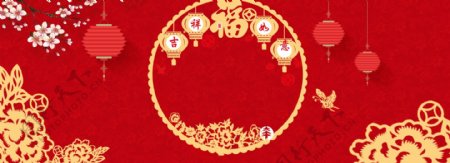 红色春节新年banner背景