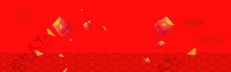 红包卡通新年中国风红色banner背景