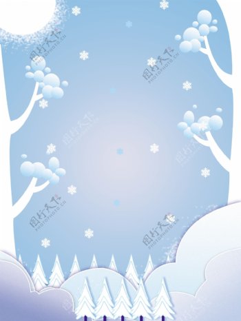冬天快乐简约手绘雪景背景