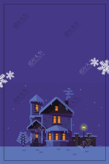 圣诞冬天卡通城堡展板背景
