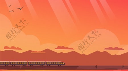 夕阳下列车风景广告背景