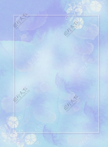 原创水彩紫白青花泼墨方框背景素材