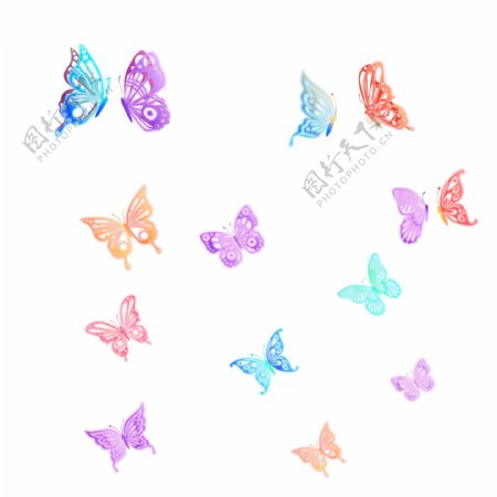 质感彩色发光蝴蝶漂浮装饰元素可商用