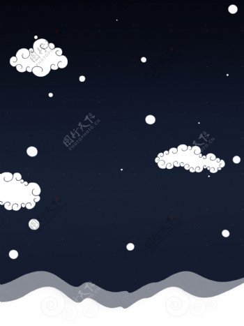 纯原创手绘卡通简约冬天下月的天空背景