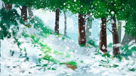 大雪节气手绘绿色植物背景素材