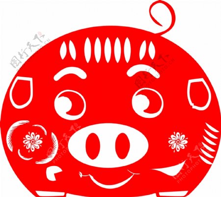 红色新年喜庆剪纸猪元素