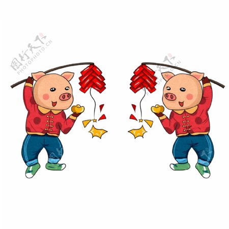猪年卡通猪猪放鞭炮