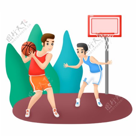 世界篮球日双人打篮球场景元素可商用