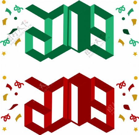 2019红绿两色立体艺术字纪念碑谷风格