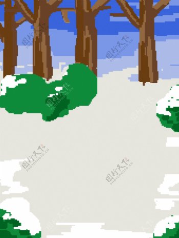 手绘树林雪景背景素材