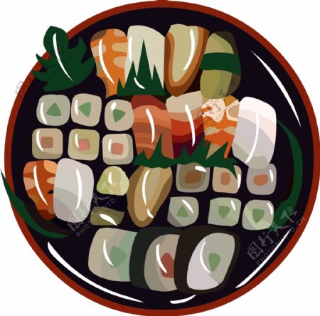 手绘食物矢量手绘美味寿司拼盘