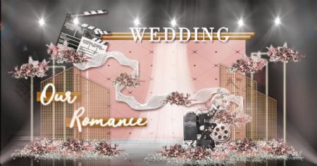 粉色霓虹金属电影主题流动线条婚礼效果图