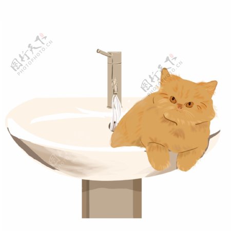手绘洗手盆的猫设计