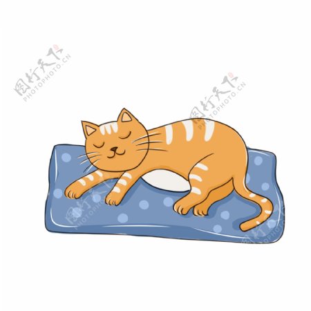 彩绘躺着垫子上睡觉的萌宠猫咪