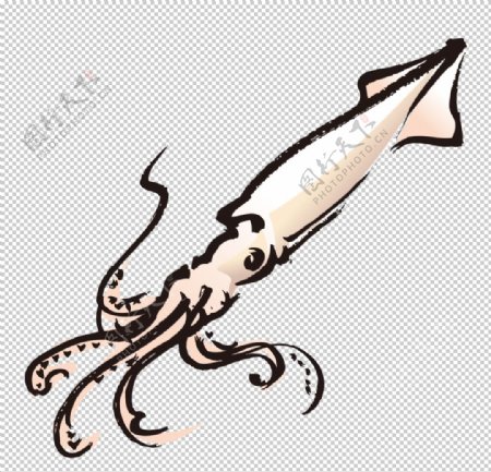 鱿鱼八爪鱼章鱼海产图案水彩绘画
