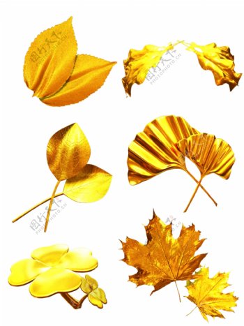 金色立体奢华金属锡箔纸通用装饰元素叶子