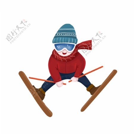 手绘滑雪的男孩人物设计