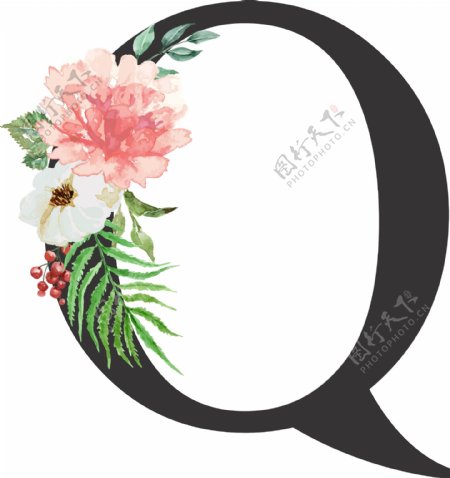 创意婚礼季字母Q浪漫花朵