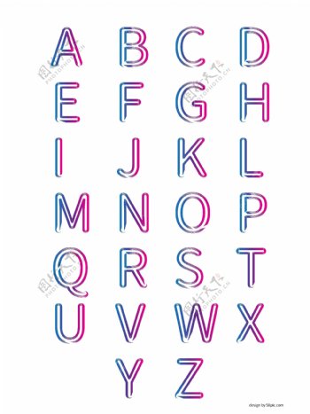 二十六英文字母渐变线条艺术字体