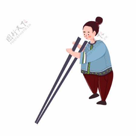卡通手绘拿着筷子的女孩