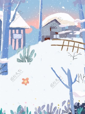 卡通冬至节气雪景背景