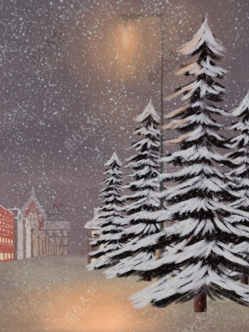 小雪雪地树木背景设计