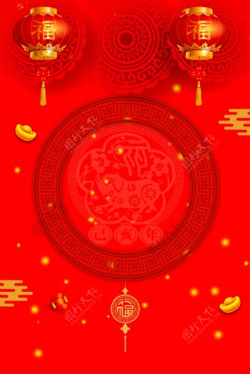 大红喜庆2019猪年背景设计