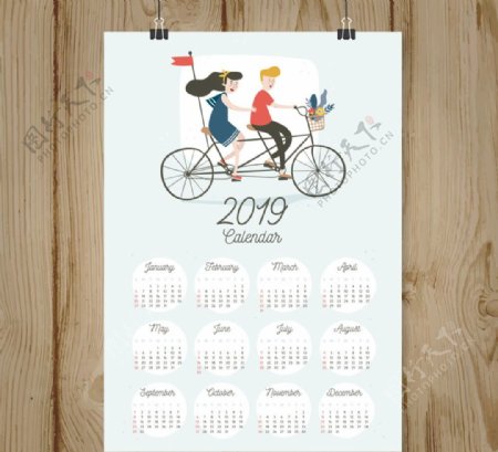 2019年创意骑单车的情侣年历