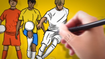 铅笔手绘彩色足球运动员开场