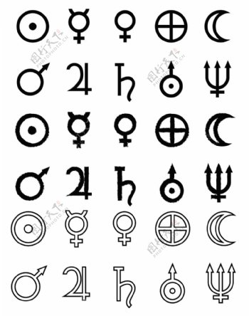 三款占星术的星球符号的图标
