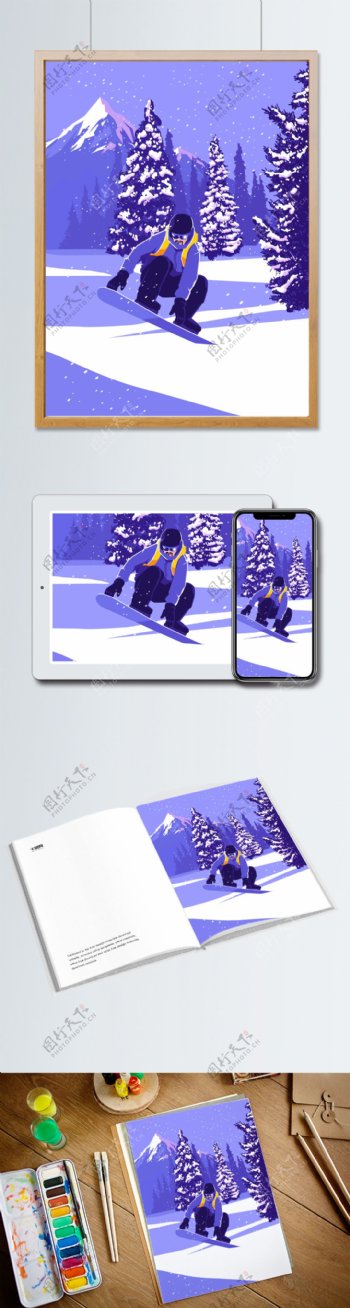 冬季滑雪运动插画