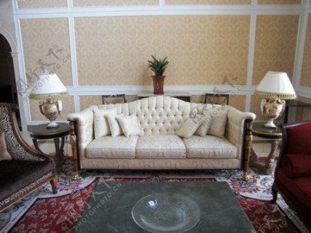 家具模型维多利亚式白色布艺沙发