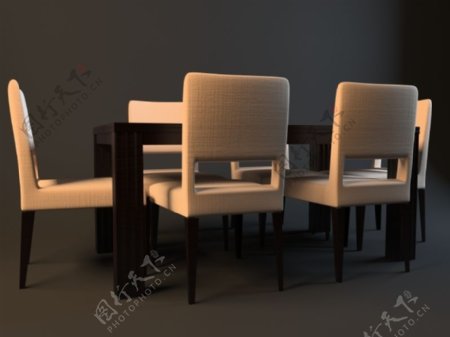 现代舒适多人餐桌椅3d模型