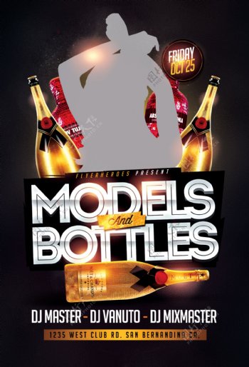 modelsandbottlesflyer国外创意欧美风酒吧宣传海报