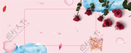 妇女节粉色花朵psd格式banner背景