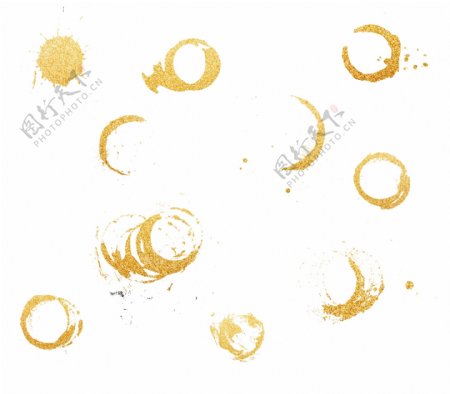 金色水墨素材圆形元素金粉笔画手绘装饰集合