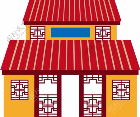 中国古代建筑物矢量手绘元素背景套图