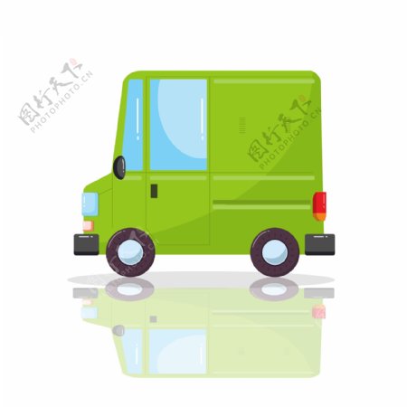 卡通交通工具绿色面包车厢式货车商用素材